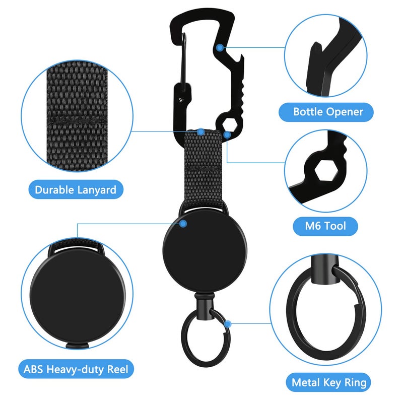 MAGITATI 2 Pack Retractable Key Chain Heavy Duty Badge Holder Reel with Multitool Carabiner Belt Clip and Key Ring for Key Holder  Steel Wire Cord Up to 23.5 inch - Image 2